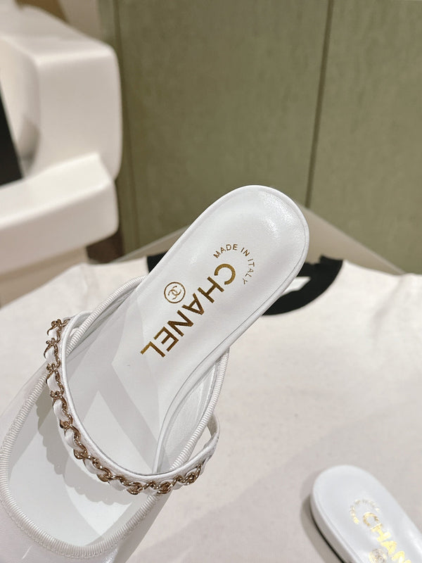 cc mule leather chain white calfskin black patent calfskin