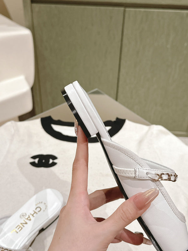 cc mule leather chain white calfskin black patent calfskin