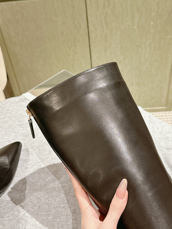 CC 24A Pearl Bow Knee-High Boots 65mm Black Sheepskin 447462