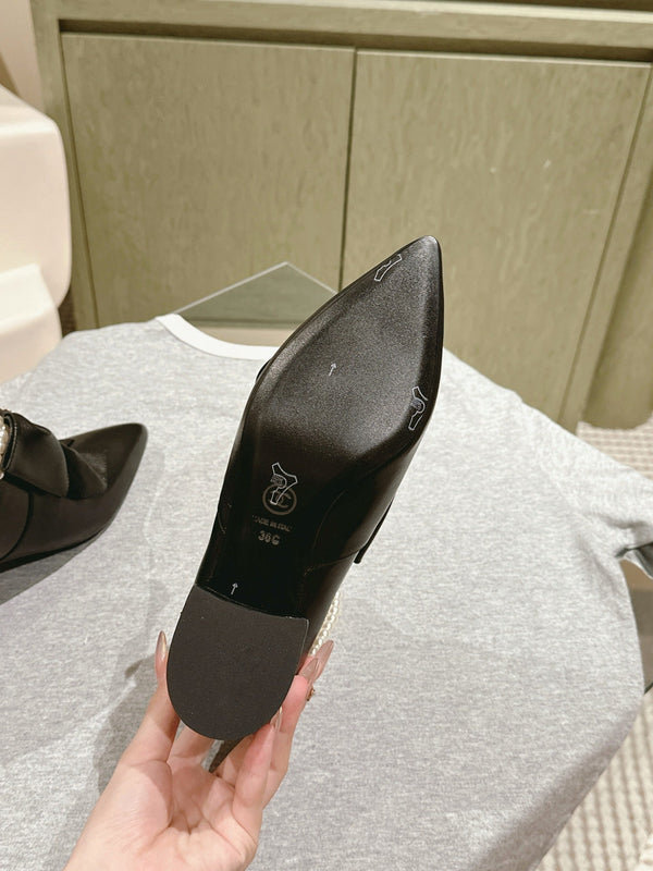 CC 24A Pearl Bow Ankle Boots 65mm Black Sheepskin 447468