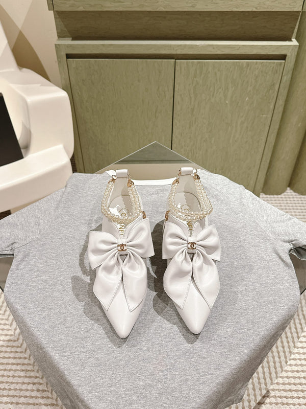 CC 24A Pearl Bow Slingbacks 65mm White Sheepskin 447467