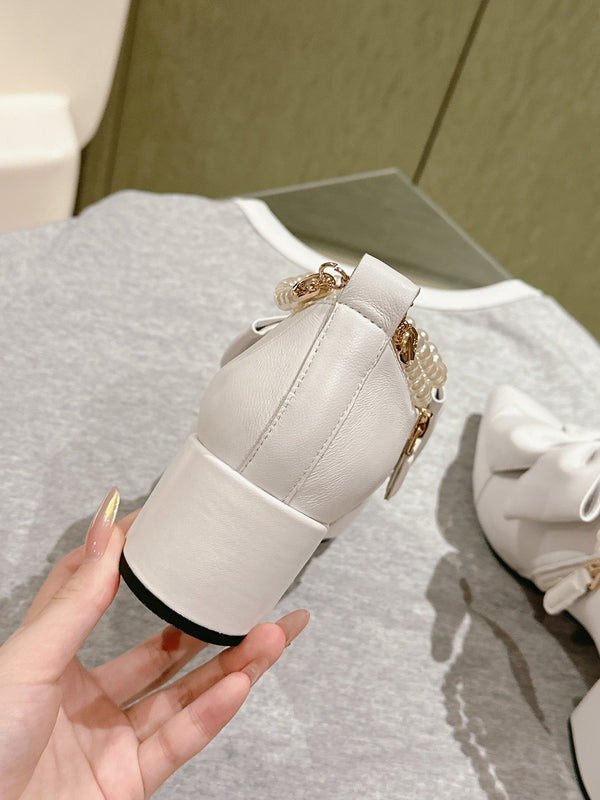 CC 24A Pearl Bow Slingbacks 65mm White Sheepskin 447467