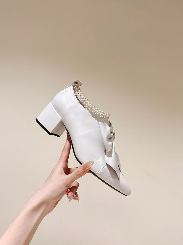 CC 24A Pearl Bow Slingbacks 65mm White Sheepskin 447467