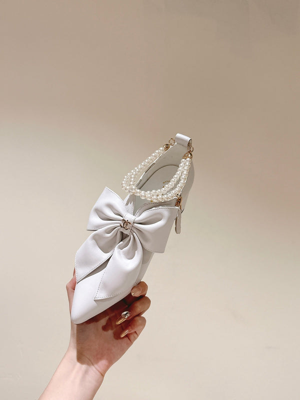 CC 24A Pearl Bow Slingbacks 65mm White Sheepskin 447467