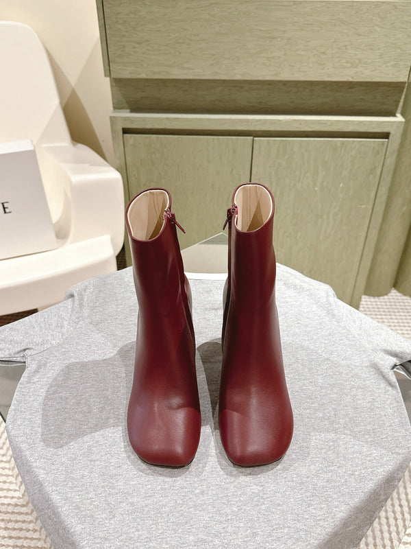 Loewe Round-Toed Boots 85mm Burgundy Mixed Sheepskin 448451