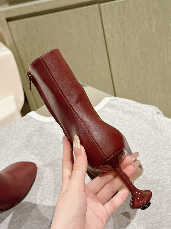 Loewe Round-Toed Boots 85mm Burgundy Mixed Sheepskin 448451