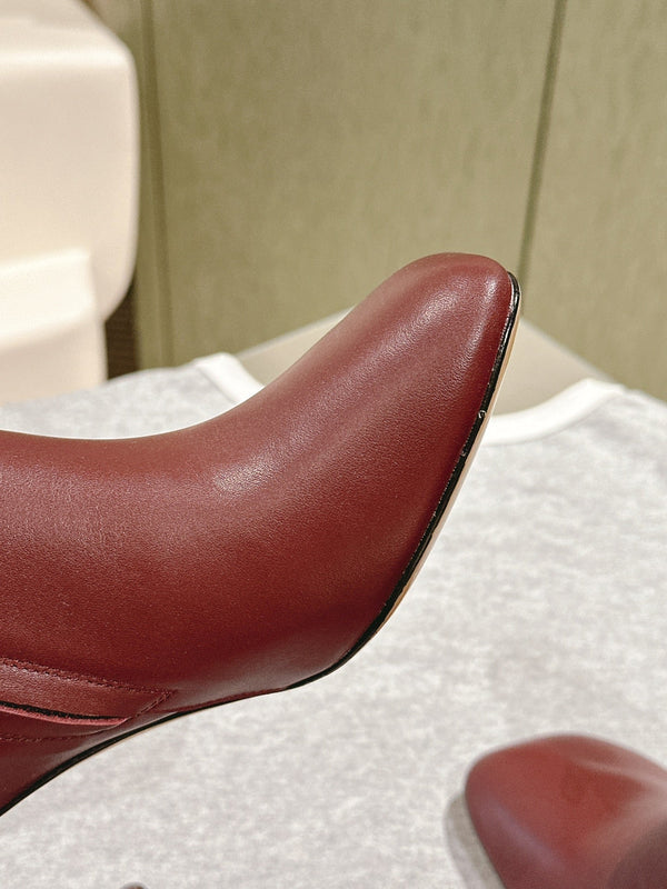 Loewe Round-Toed Boots 85mm Burgundy Mixed Sheepskin 448451