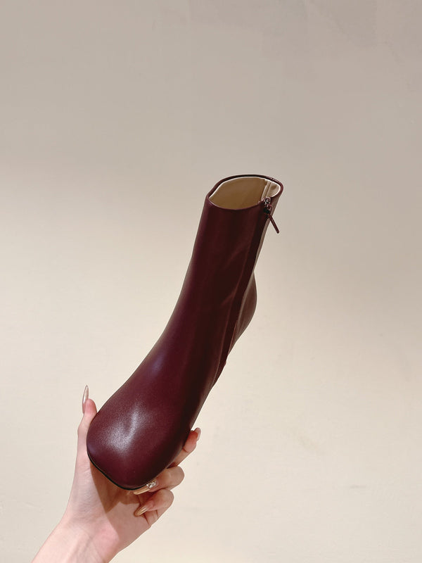 Loewe Round-Toed Boots 85mm Burgundy Mixed Sheepskin 448451