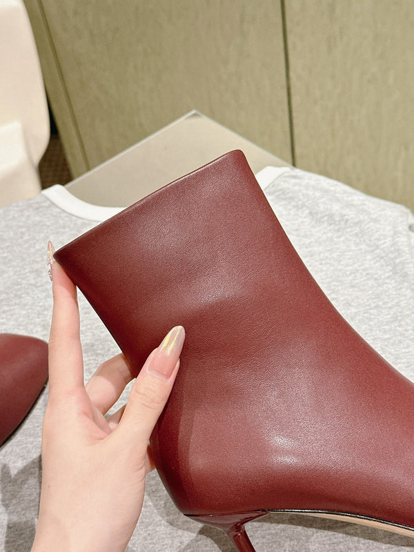 Loewe Round-Toed Boots 85mm Burgundy Mixed Sheepskin 448451