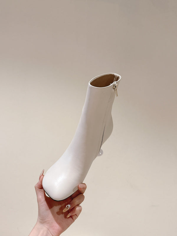 Loewe Round-Toed Boots 85mm White Mixed Sheepskin 448452