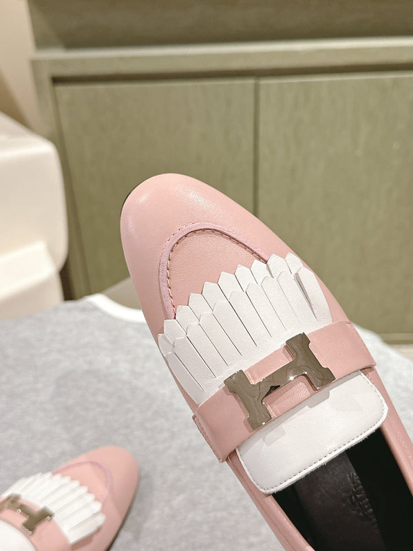 Mocassini HM Royal Mocassini in pelle di pecora bianca rosa tenue 445006