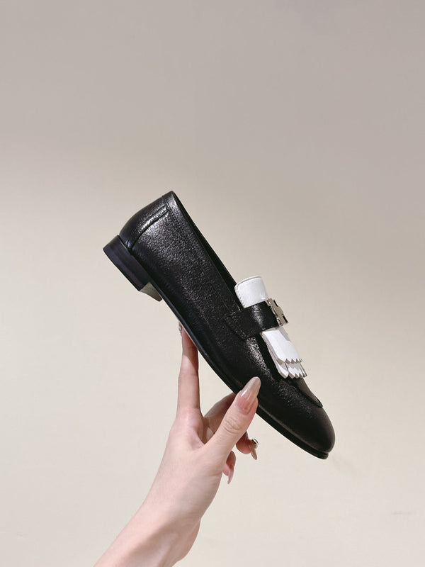 HM Mocassins Royal Loafers Black White Sheepskin 445007