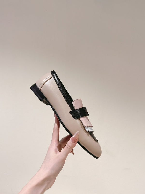 HM Mocassins Royal Loafers Black Beige Sheepskin 445009