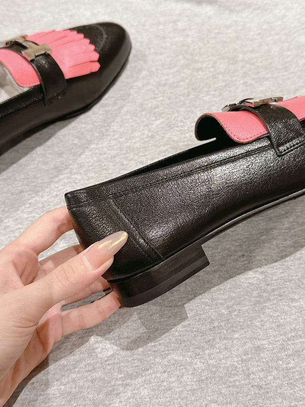 HM Mocassins Royal Loafers Black PInk Sheepskin 445011