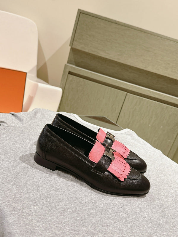 HM Mocassins Royal Loafers Black PInk Sheepskin 445011