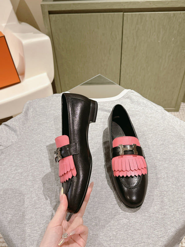 HM Mocassins Royal Loafers Black PInk Sheepskin 445011