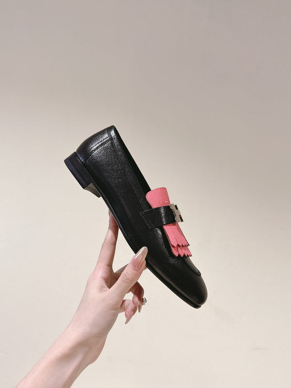 HM Mocassins Royal Loafers Black PInk Sheepskin 445011