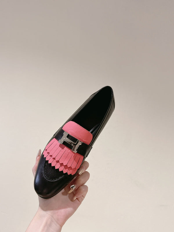 HM Mocassins Royal Loafers Black PInk Sheepskin 445011