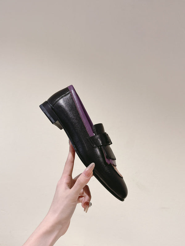 HM Mocassins Royal Loafers Black Purple Sheepskin 445012