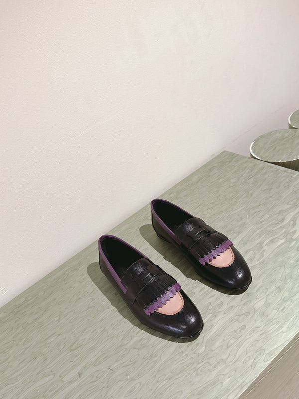 HM Mocassins Royal Loafers Black Purple Sheepskin 445012