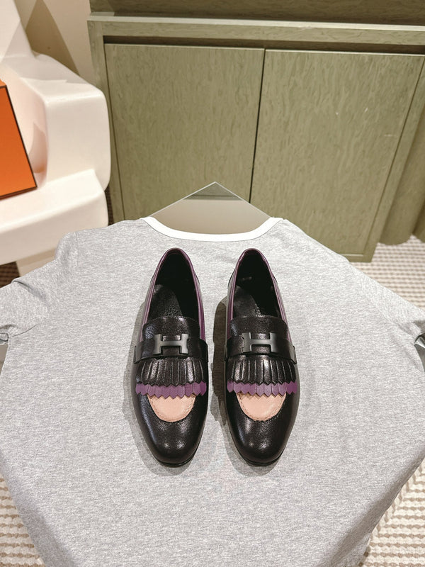 HM Mocassins Royal Loafers Black Purple Sheepskin 445012