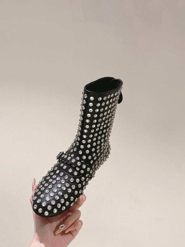 ALAIA SHORT BOOTS IN BLACK LAMBSKIN ATTACH RHINSTONES