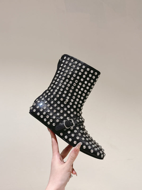 ALAIA SHORT BOOTS IN BLACK LAMBSKIN ATTACH RHINSTONES