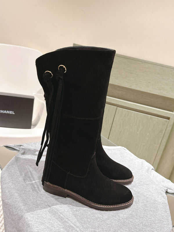 CC Knee-High Boots 40mm Black Suede Leather 447192