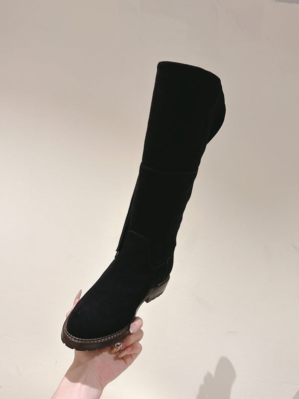 CC Knee-High Boots 40mm Black Suede Leather 447192