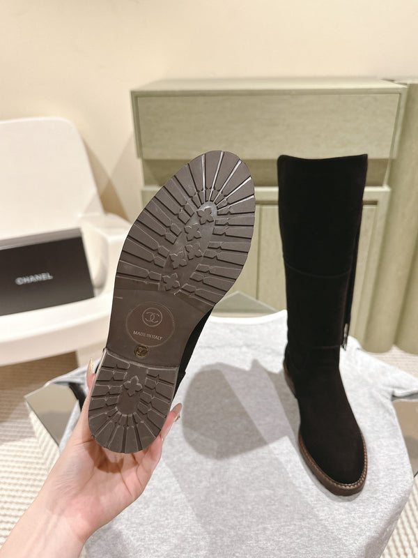 CC Knee-High Boots 40mm Black Suede Leather 447192