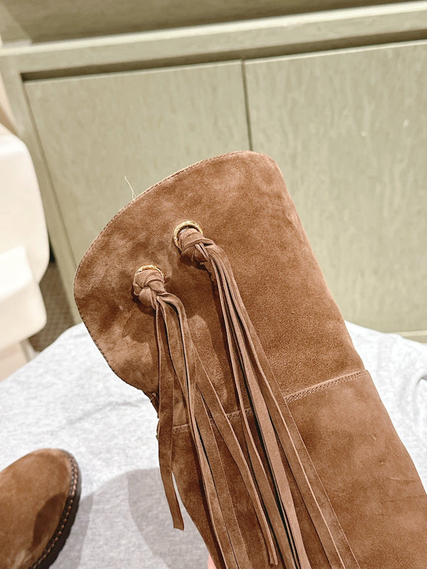 CC Knee-High Boots 40mm Brown Suede Leather 447193