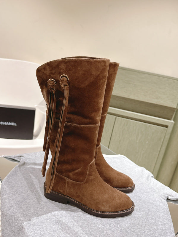 CC Knee-High Boots 40mm Brown Suede Leather 447193