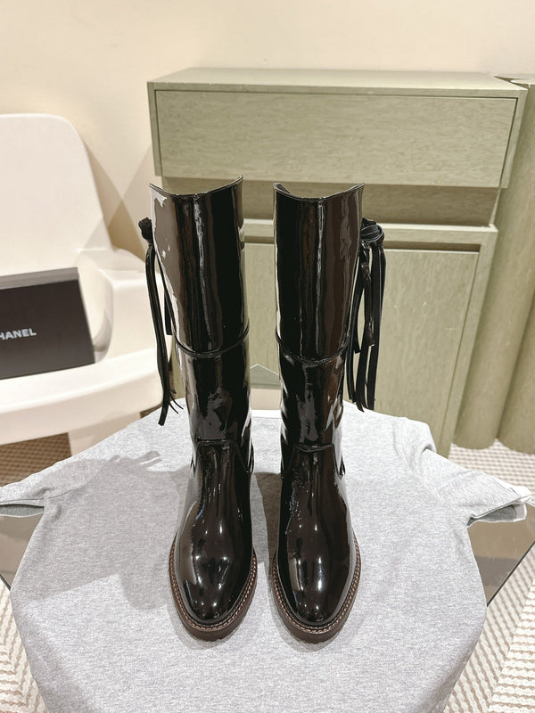 CC Knee-High Boots 40mm Black Patent Leather 447194