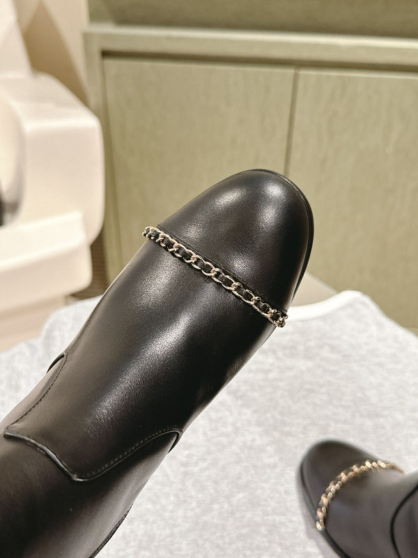 CC 24 FW Stivali alti fino al ginocchio con catena 70mm Pelle bovina nera 447186