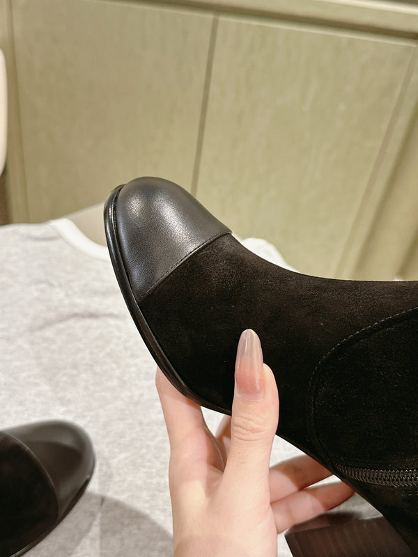 CC 24 FW Stivali alti fino al ginocchio 70mm in pelle scamosciata e vacchetta nera 447187