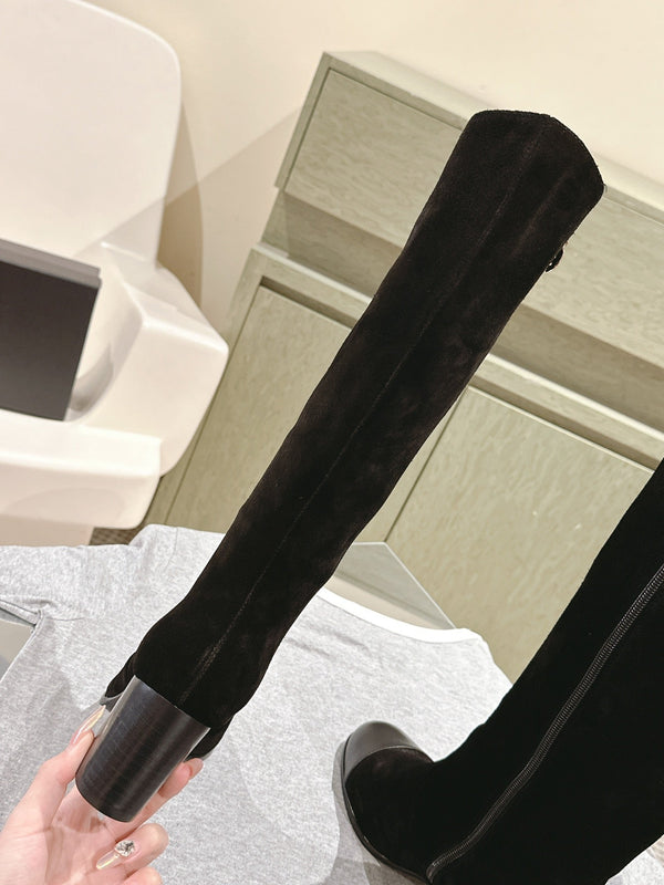 CC 24 FW Stivali alti fino al ginocchio 70mm in pelle scamosciata e vacchetta nera 447187