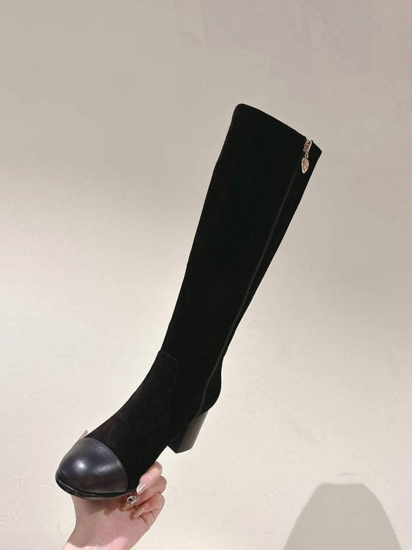 CC 24 FW Stivali alti fino al ginocchio 70mm in pelle scamosciata e vacchetta nera 447187