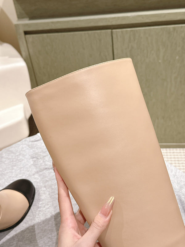 CC 24 FW Knee-High Boots 70mm Beige Black Cowhide 447188