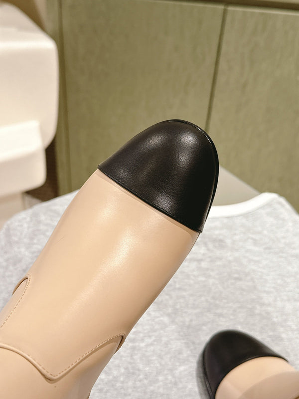 CC 24 FW Knee-High Boots 70mm Beige Black Cowhide 447188