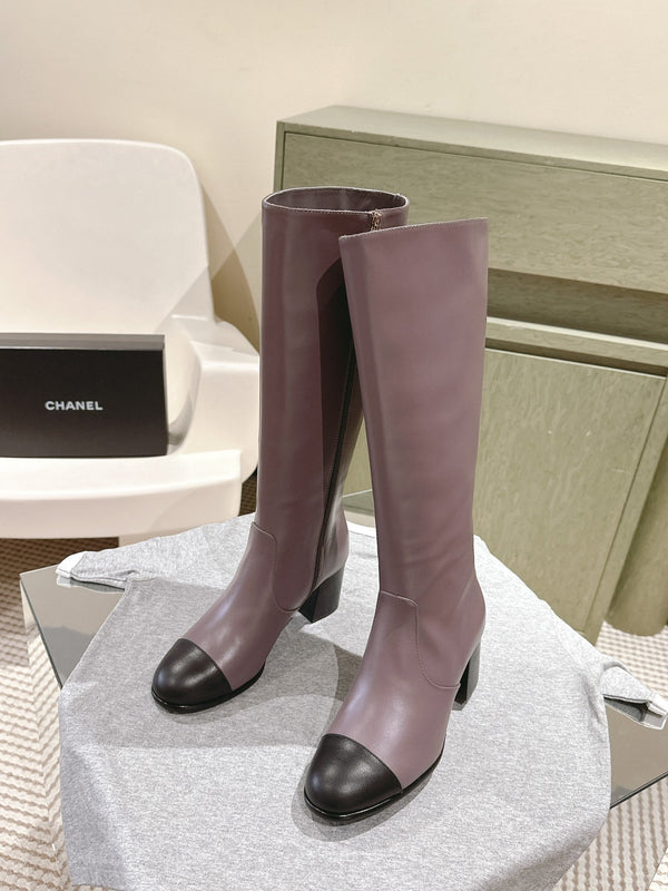 CC 24 FW Knee-High Boots 70mm Dusty Purple Black Cowhide 447189