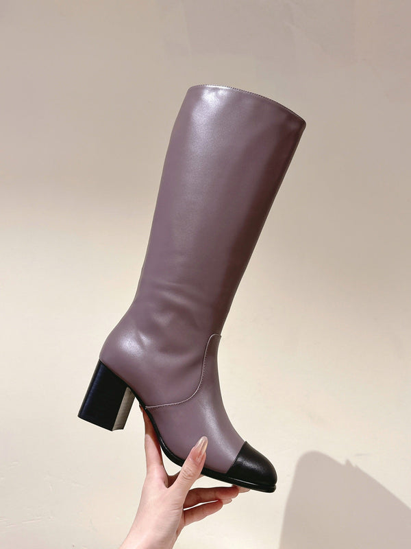 CC 24 FW Knee-High Boots 70mm Dusty Purple Black Cowhide 447189