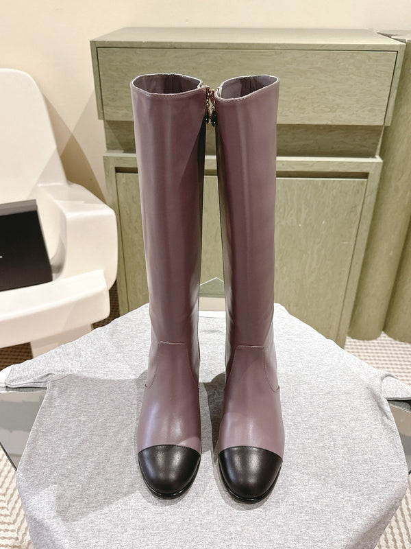 CC 24 FW Knee-High Boots 70mm Dusty Purple Black Cowhide 447189