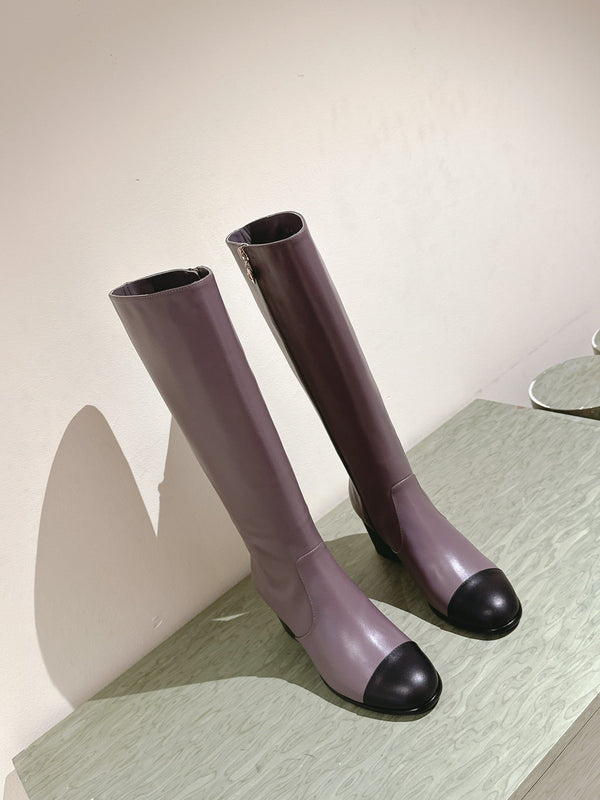 CC 24 FW Knee-High Boots 70mm Dusty Purple Black Cowhide 447189