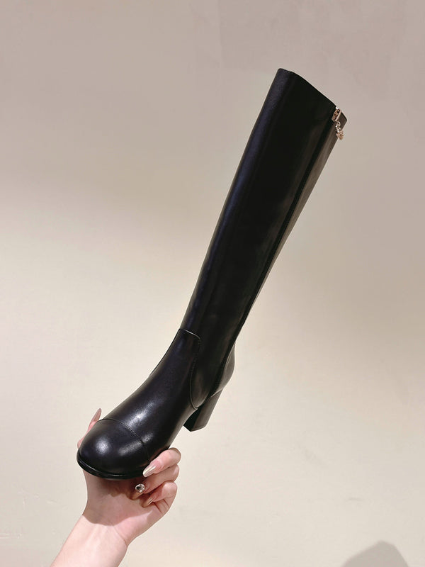 CC 24 FW Knee-High Boots 70mm Black Cowhide 447190