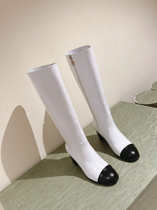 CC 24 FW Knee-High Boots 70mm Black White Cowhide 447191