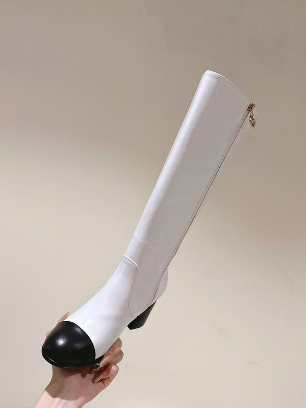 CC 24 FW Knee-High Boots 70mm Black White Cowhide 447191