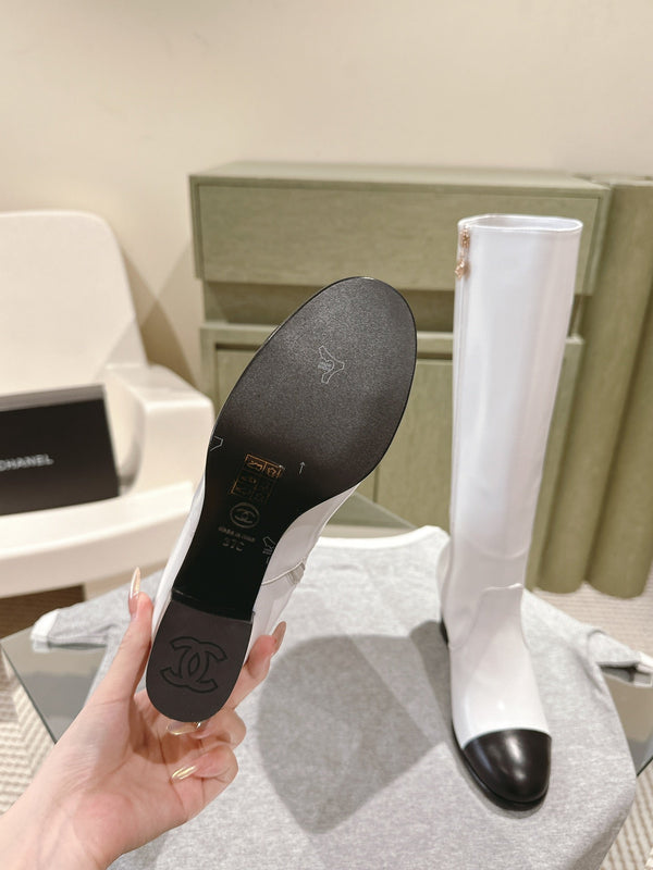 CC 24 FW Knee-High Boots 70mm Black White Cowhide 447191