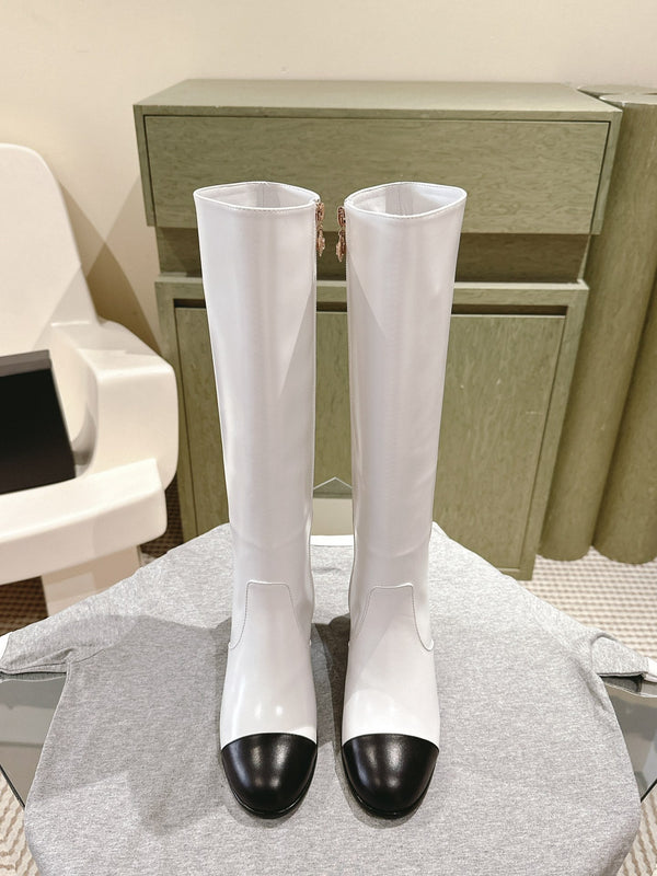 CC 24 FW Knee-High Boots 70mm Black White Cowhide 447191