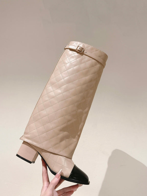 Stivali alti ripiegabili CC 24ss 40mm in pelle di pecora trapuntata beige 447475