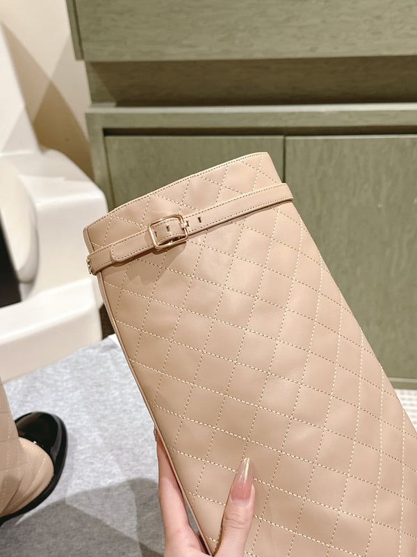 Stivali alti ripiegabili CC 24ss 40mm in pelle di pecora trapuntata beige 447475